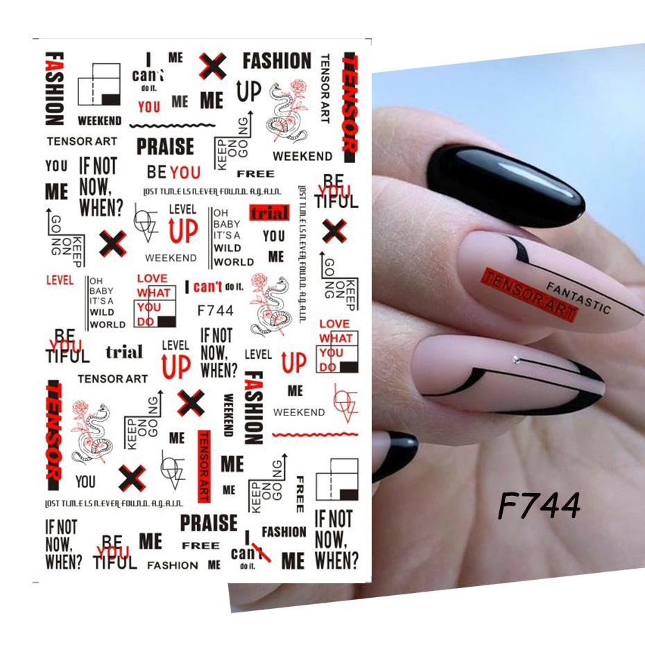 1 ark 3D självhäftande nagelklistermärken Dekaler Bokstav Blomma Löv Fjäril Våglinje Nail Art Decoraton