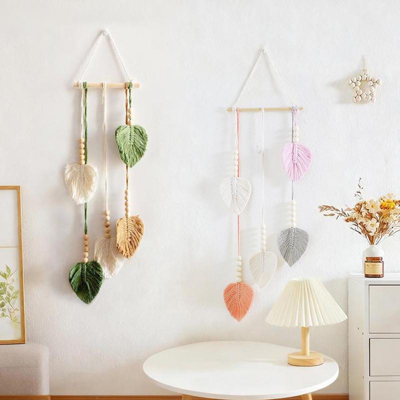1PC Macramé Minimaliste Quatre Couleurs Bohème Mur DIY Feuille Tissé à la Main Suspendu Tapisserie Moderne Scandinave 70x25cm