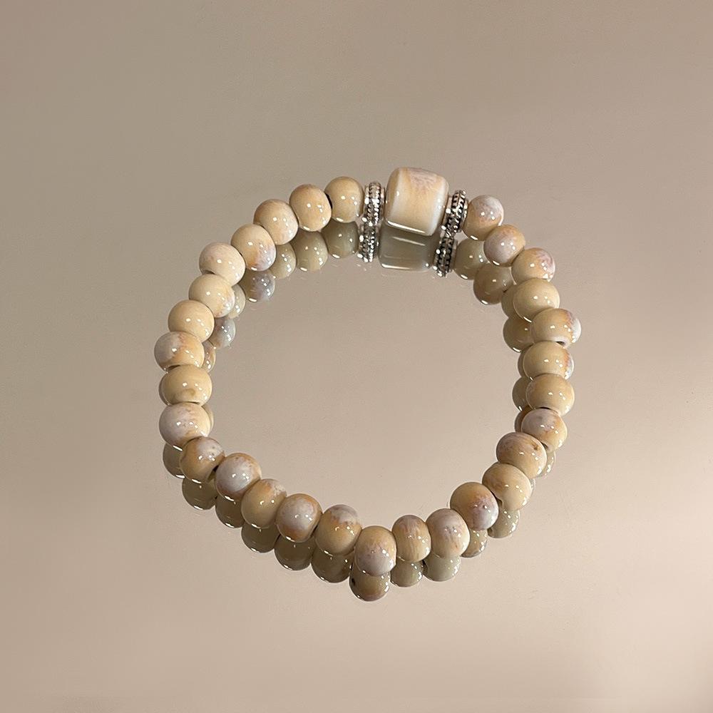 JMXD-Versatile Cream Handmade Ceramic Bracelet Bracelet Women's Niche Design High-end National Tide Antique Beaded Jewelry