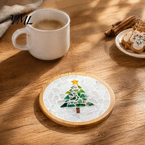 Family Fun Crafting for Christmas Mosaic Coaster DIY Kit, Festive Art Santa Wreath Creative Table Decorations Snowman Pattern, Tile Craft Kit Adults,