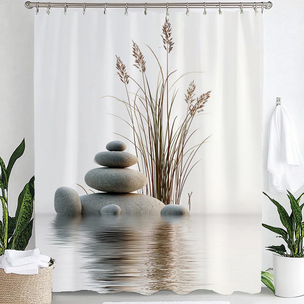

Modern Minimalist Pebble Water Ripple Pattern Shower Curtain,Printed Fabric Bathroom Curtains,Home Decoration Curtain With Hooks W60H190(CM)-1 Pcs