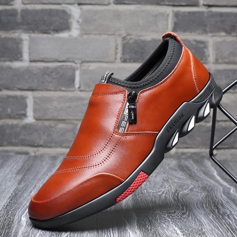 

Spring men s casual leather shoes genuine leather cowhide men s non-slip round head men s shoes handling shoes single shoes 42 коричневый