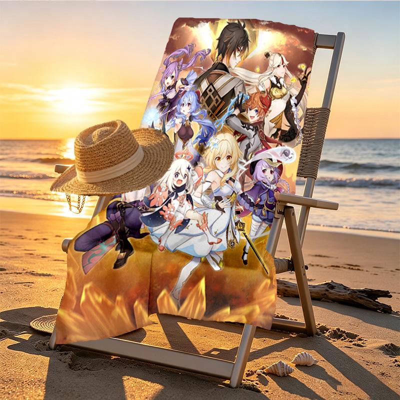 Genshin Impact Print Beach Towel Design, Soft, Lightweight. for Home Bathroom, Spa, Pool, Yoga, Surfing, Camping, Gift for Family, Friend