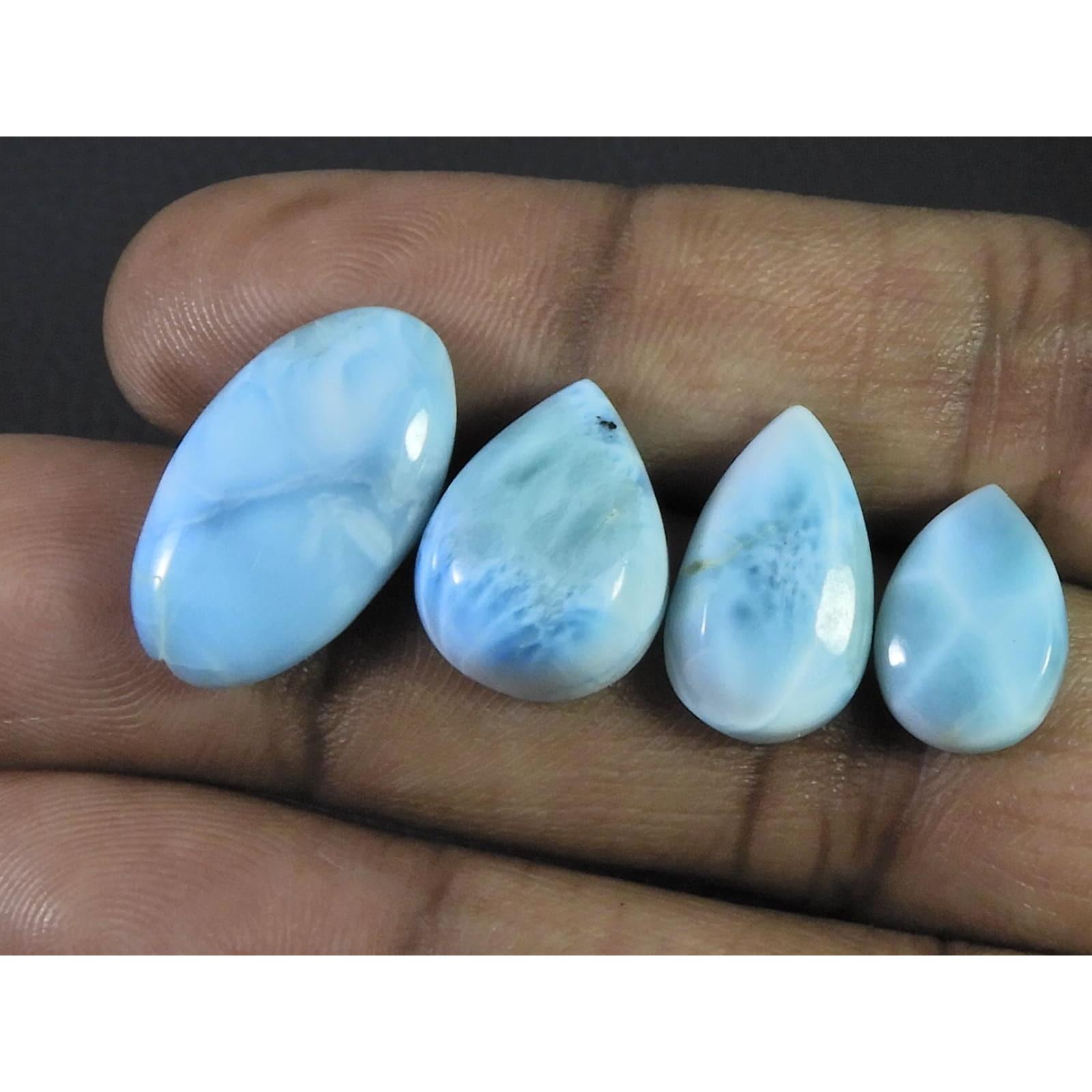 

10X14-12X21MM Natural Larimar Pectolite Mix Cabochon Loose Gemstone 4Pcs Lot C-1757