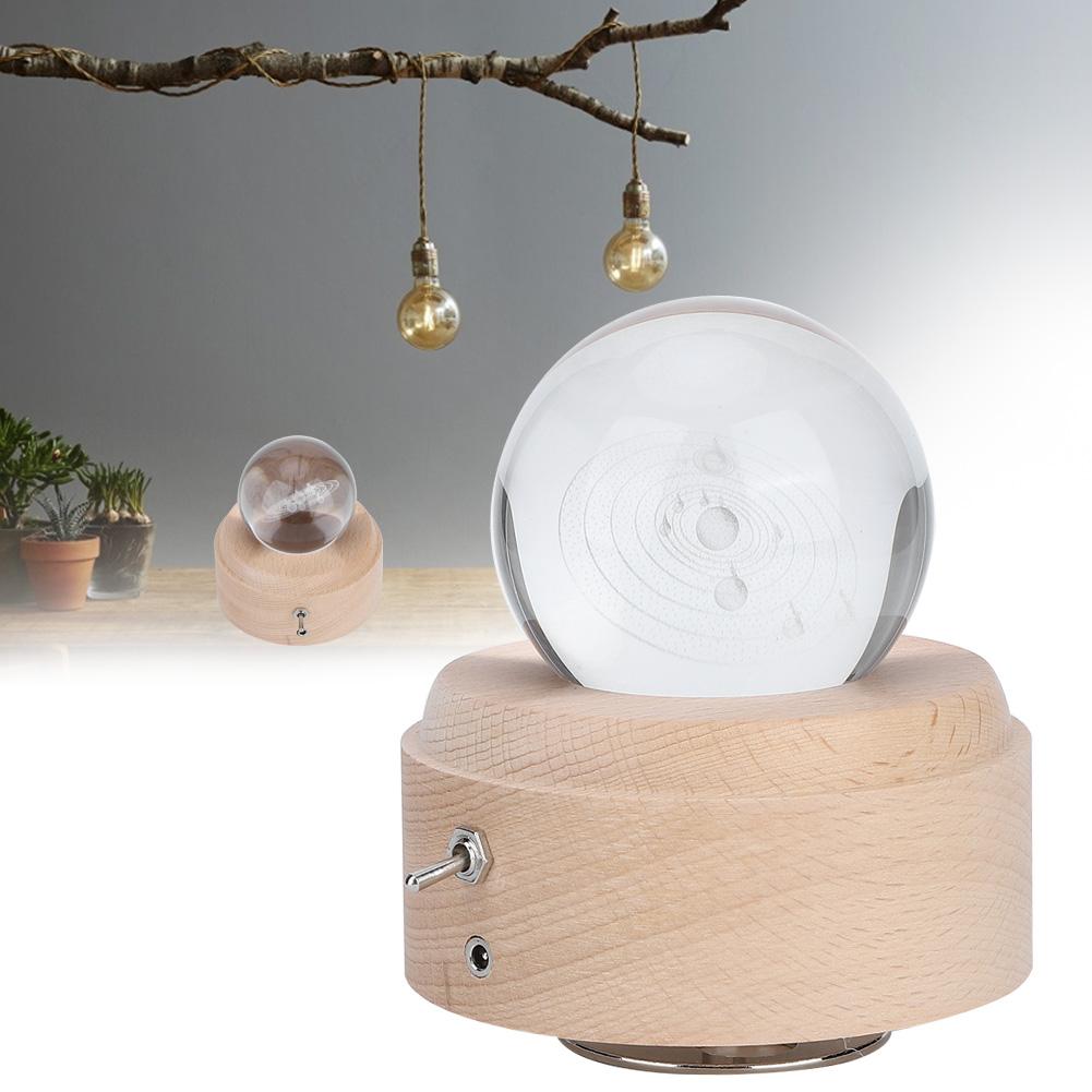 Solarsystem Muster Kristallkugel Drehbare Spieluhr USB Aufladung LED Nachtlicht für Geburtstagsgeschenk
