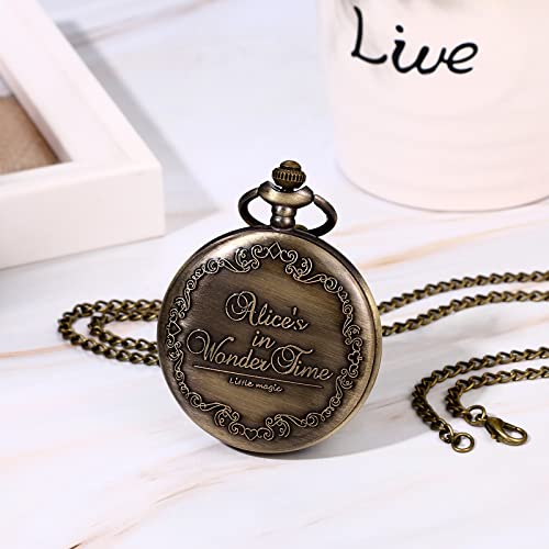 Cute Alice in Wonderland skeleton pocket watch, antique Roman analog, waterproof with lid, pendant watch, women's necklace, retro fashion accessory, p