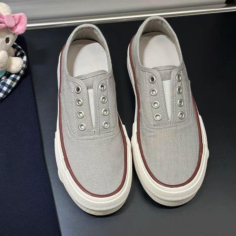 Thick-soled Breathable Linen Contrasting Color Lace-up Round Head Canvas Shoes Women's 2025 New Casual Style Thick-soled Sports Shoes