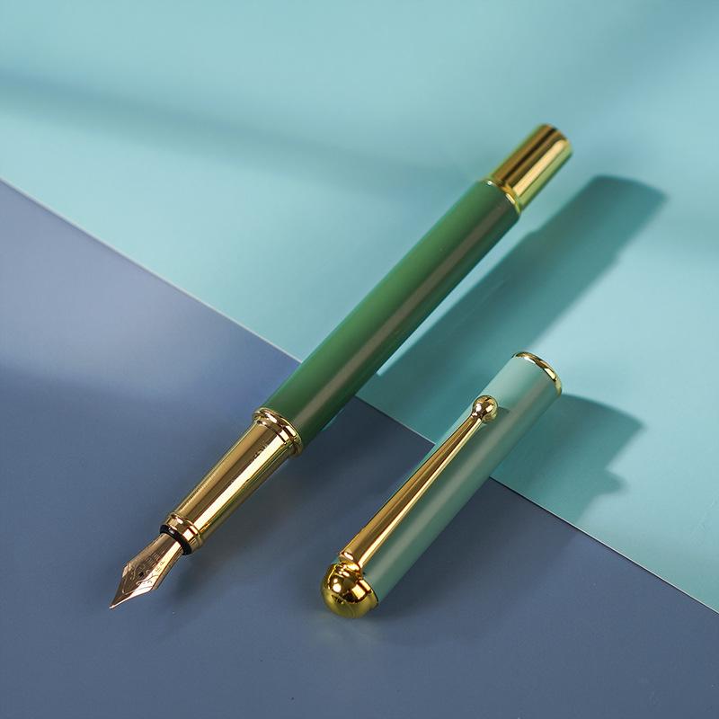 Children's Fine Nib Fountain Pen Set with Engravable Option, Includes Replaceable Ink Cartridges for Student Calligraphy Practice.