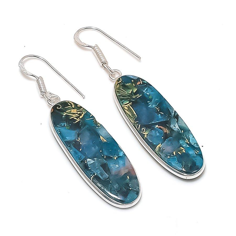 Natural Copper Apatite Gemstone 925 Sterling Silver Jewelry Earring 2.05  AE-12205