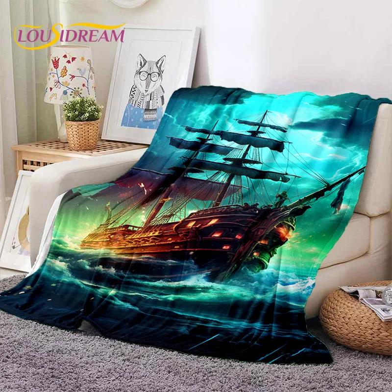 Ancient Pirate Ship Boat,Barque,Sailboa Soft Flannel Blanket,Throw Blanket Comfortable Blanket for Picnic Beds Sofa Home Bedroom