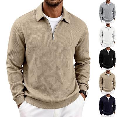 Men's Casual Polo Zip Pullover Long Sleeve T-Shirt Loose Fit Casual Top Casual Everyday Outfit