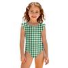 Girls One Piece Swimsuit Plaid Print Sleeveless Ruffled Shoulder Swimwear Kids Casual Summer Bathing Suit