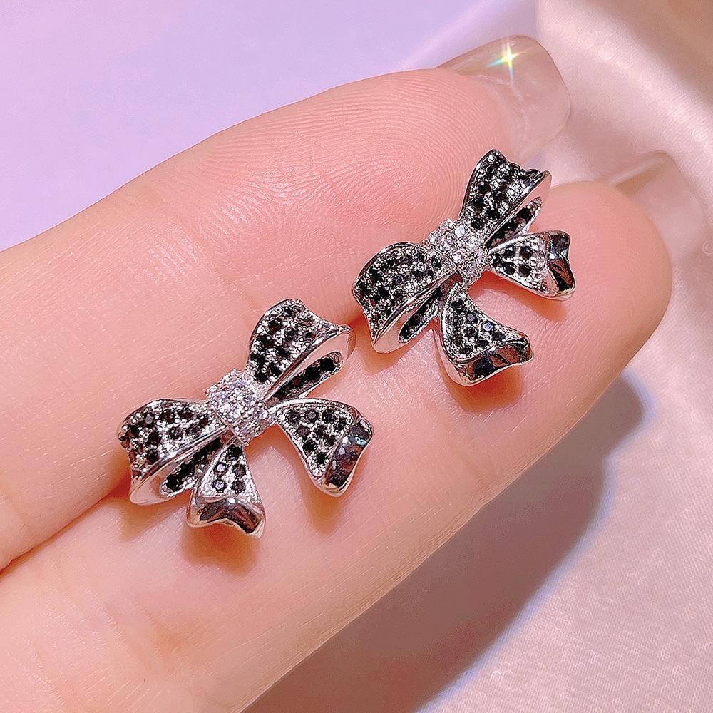 Sweet Creative Sea Bow Necklace Female  Stamp Black Gold Two Tone Stud Earrings Ring Jewelry Set