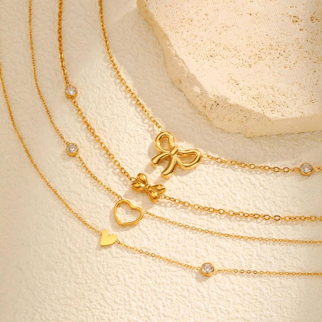 Vnox Small Sweet Love Heart Pendent Necklace, Stainless Steel 1-2 Zircon Minimalist Jewelry For Women Neck Accessories