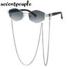 Fashion Small Irregular Sunglasses Women  Luxury Brand Designer Trendy Polygonal Sun Glasses Ladies with Metal Eyewear Chain