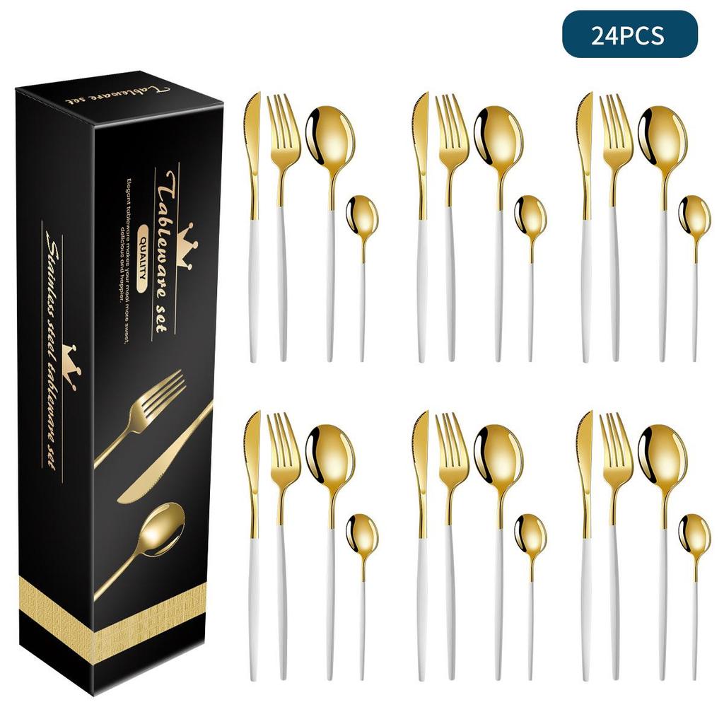 Stainless Steel Cutlery Set: 16/24-Piece Steak Knives, Forks, Spoons In Gift Box