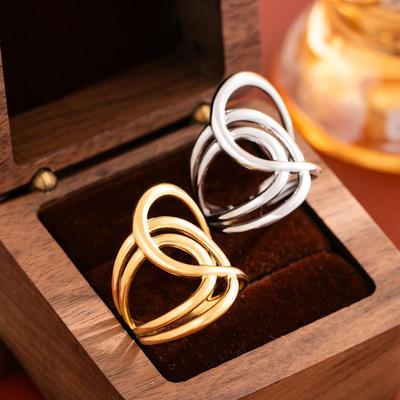 Women's Irregular Geometric Open Ring – Stainless Steel, Colorfast Titanium