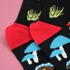 1 Pair Multicolor Mushroom Umbrella With Black Background Breathable Men's and Women's  Mid-calf Socks Suit In All Seasons