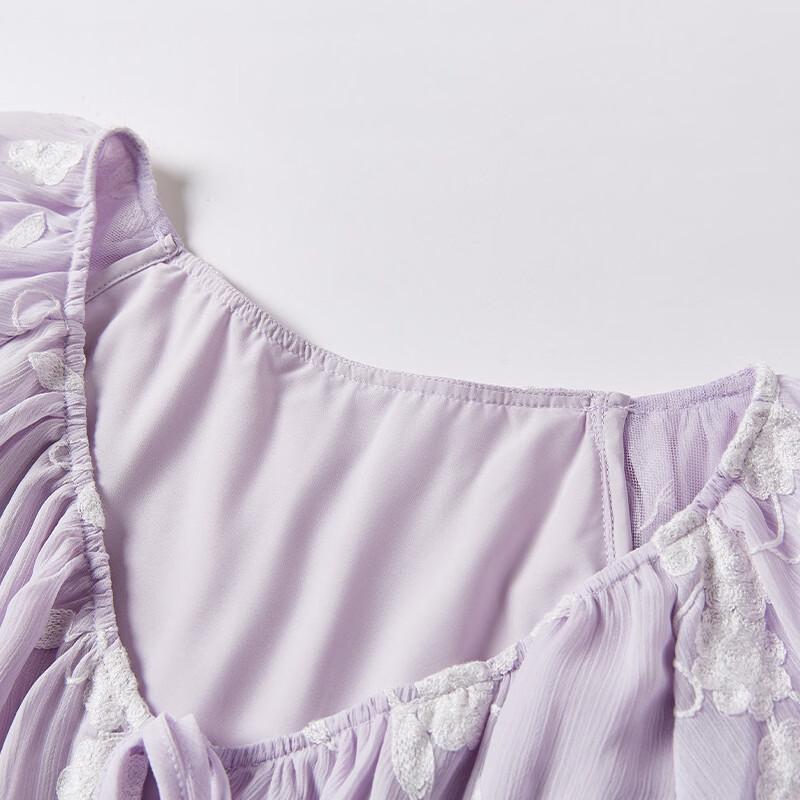 French V-Neck Puff Sleeve Embroidered Jacquard Dress