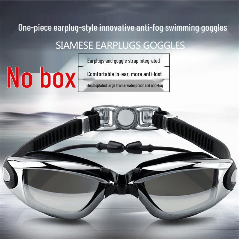 Anti-Fog HD Swim Goggles with Mirrored Lenses & Earplugs - Unisex, Large Frame, Waterproof