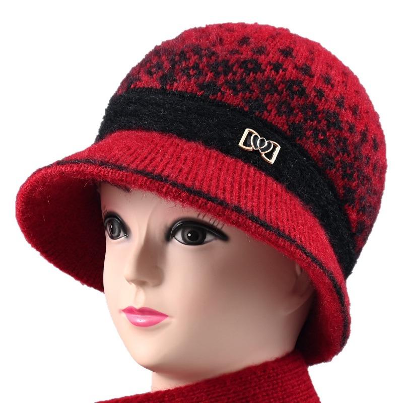 Winter new wool knitted hat women's fleece thickened hat thermal ear protection hat