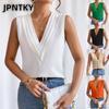 JPNTKY Dámské Módní Ležérní Jednobarevné Potisk Bez Rukávů Výstřih do V Halenky & Košile