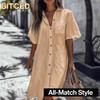 Fashion Autumn Winter Solid Color Print Long Sleeve POLO Neck Casual Dresses