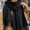 1pc Women's Fringe Cashmere Scarf, Thick Warm Shawl, Solid Colored, Multifunctional Neck Warmer, Autumn/Winter