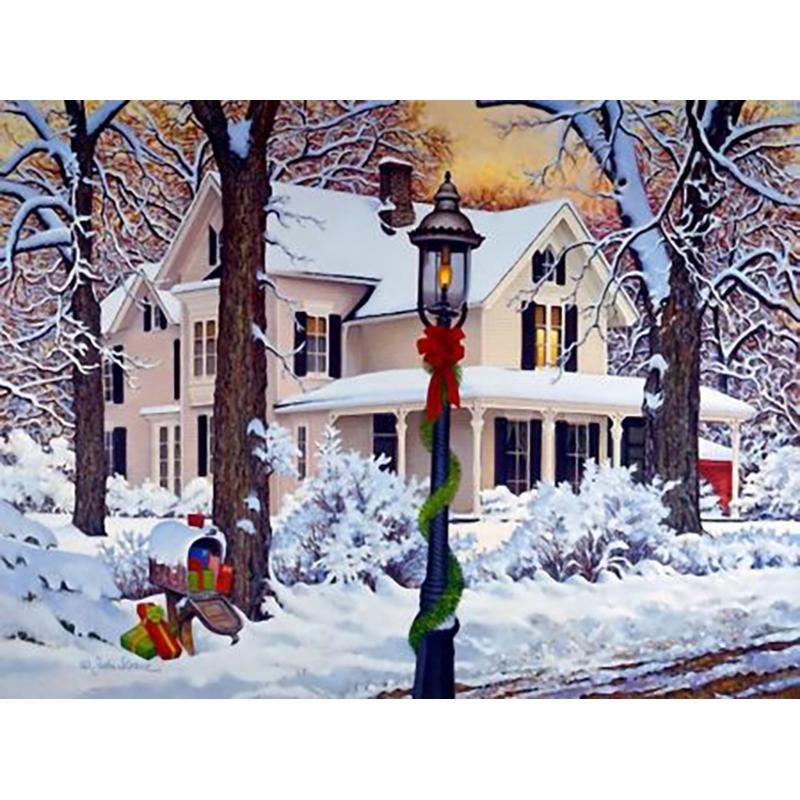 Gör-det-själv 5D diamantmålning hel rund borr Vinter snö Scenisk diamantbroderi Mosaik korsstygnskit Väggkonst Present Heminredning