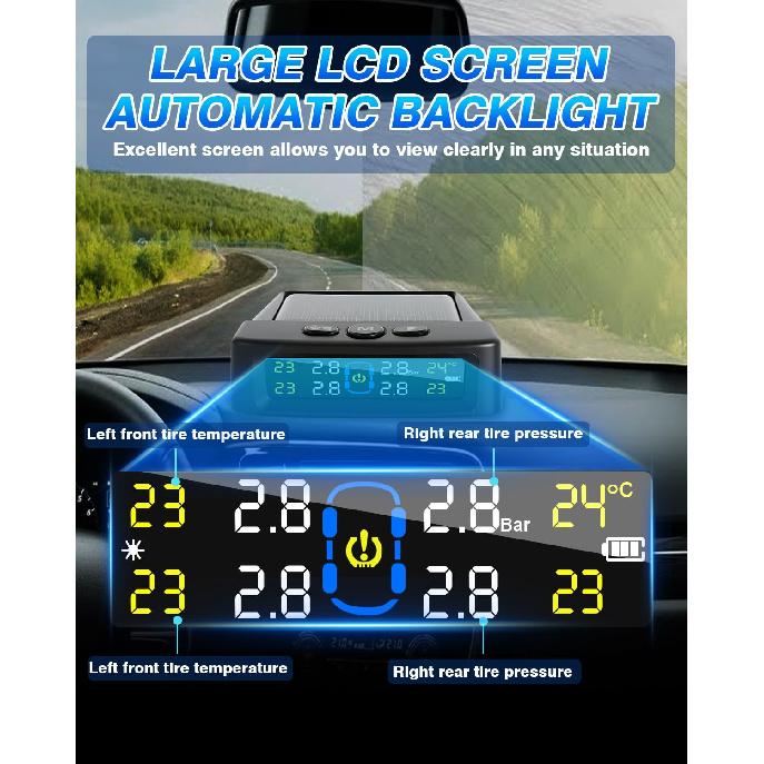 Tire Pressure Monitoring System,RV Tire Pressure Monitor System With Solar Charge Or USB, Tire Monitoring System With 4 Sensors & 6 Alarm Modes
