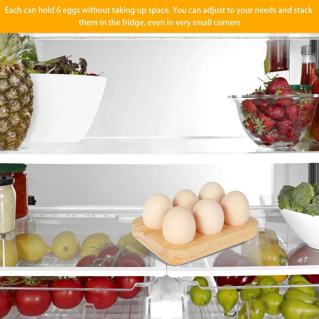 Egg Tray Wooden Egg Holder 6 Holes Egg Organizer Rack Space Saving Egg Plate Household Egg Storage Accessories for Kitchen Count