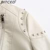 BITCED Studded Fashion Stand Collar Leather Jacket for Women - Solid Colour Spring/Autumn Outerwear - Studded Leather Jacket