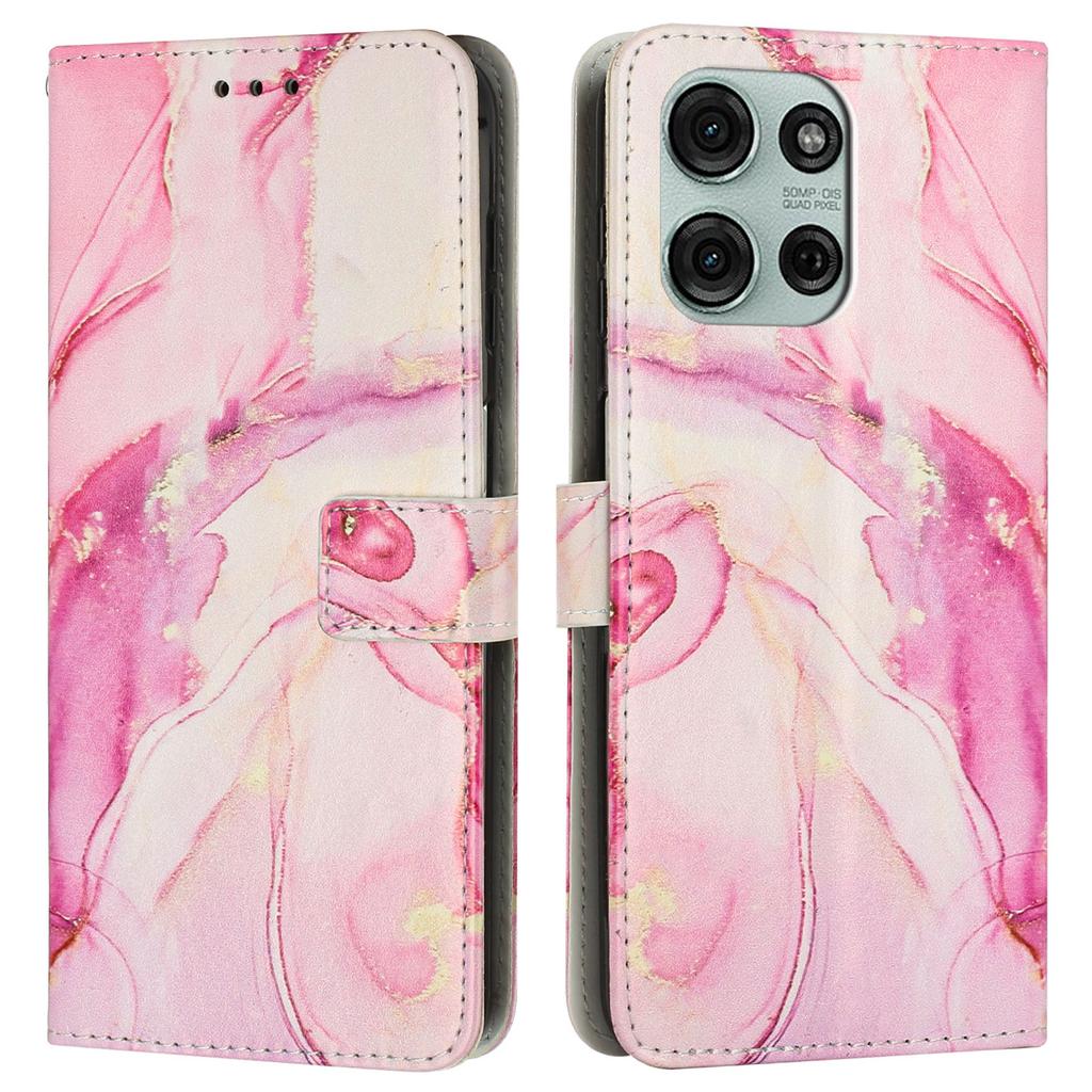 For Motorola Moto G75 5G Stand Case Marble Pattern PU Leather Wallet Phone Cover with Wrist Strap