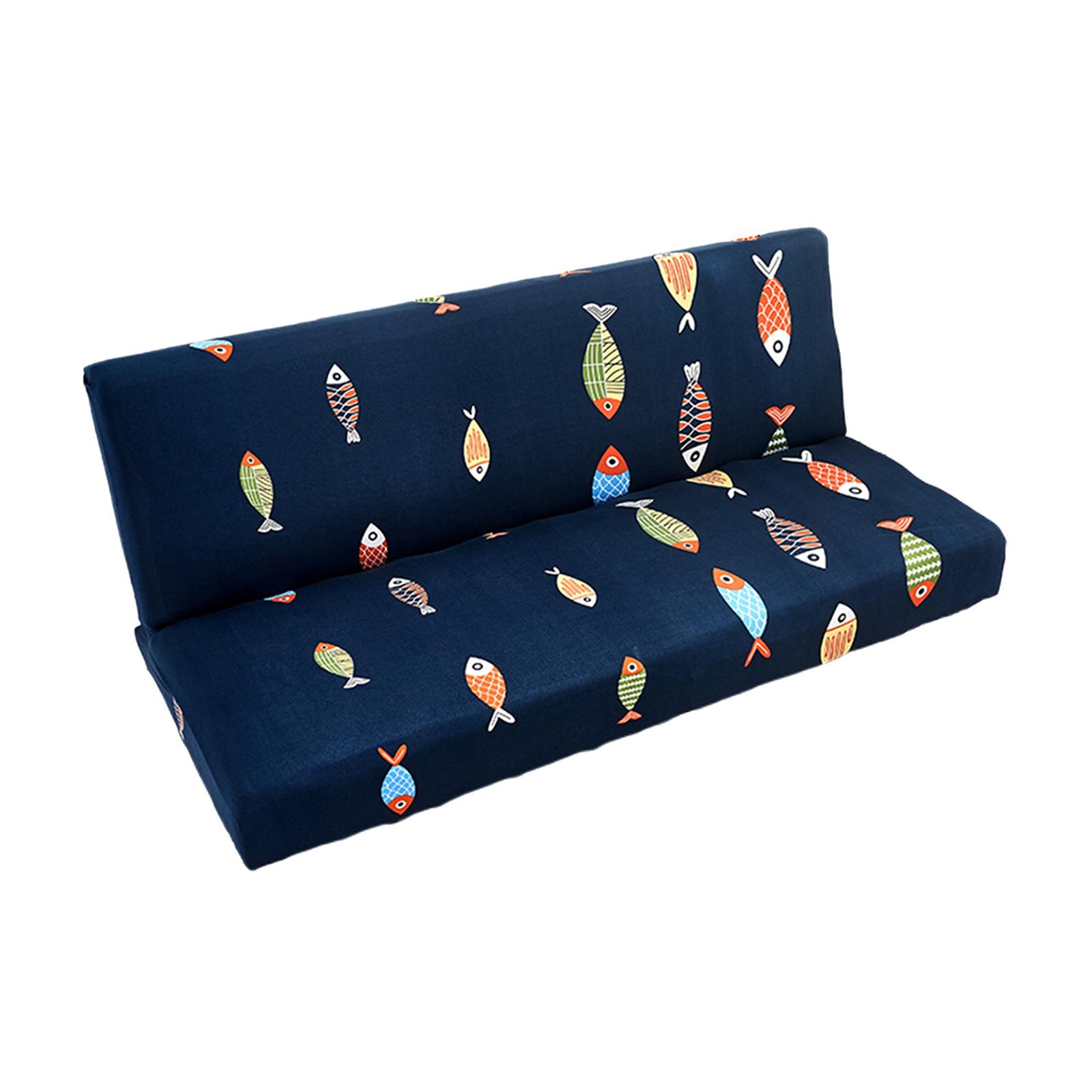 Armless Sofa Cover Folding Couch Sofa Cover Washable Furniture Protector Printed Black leaf