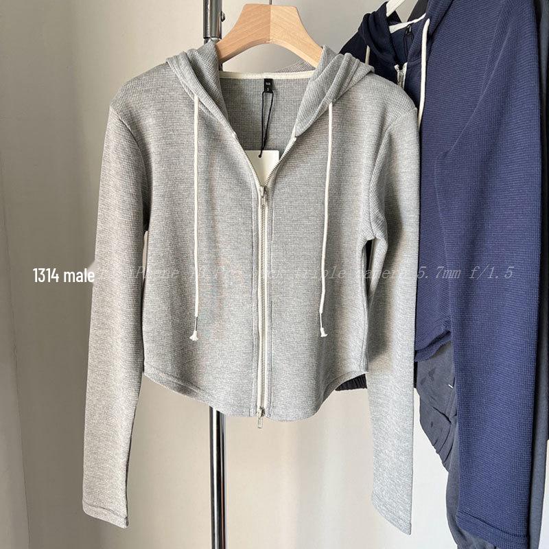 

Women s Curved Hem Double Zipper Waffle Cardigan Hoodie - Slim Fit, Long Sleeve, Spring Casual 2XL (Recommended 120-140 kg)