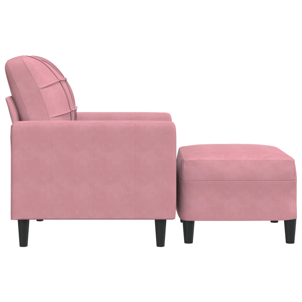 Pink Velvet Armchair with Footstool 60 cm