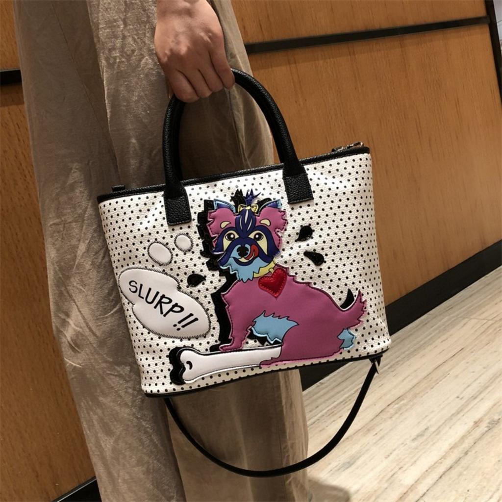 Niche Design Bag Women'S Polka Dot Printing Handbag Creative Puppy Bag Messenger Bag