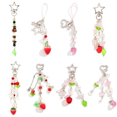 Y2K Sweet Strawberry Keychain Tassel Phone Strap Keyring Key Holder Girly Bag Hanging Decoration Key Accessories