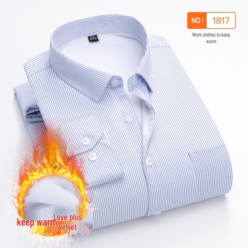 Winter Velvet Warm Long Sleeve Business Shirt - White Dress Shirt for Interviews, Weddings, Photography