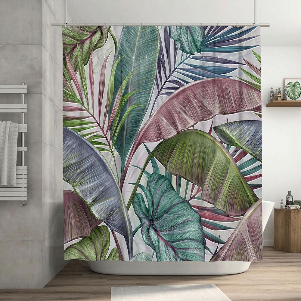 Modern Tropical Leaf Print Shower Curtain Waterproof Washable Bath Decorations Customizable Home Decoration Green/Blue/Purple Se