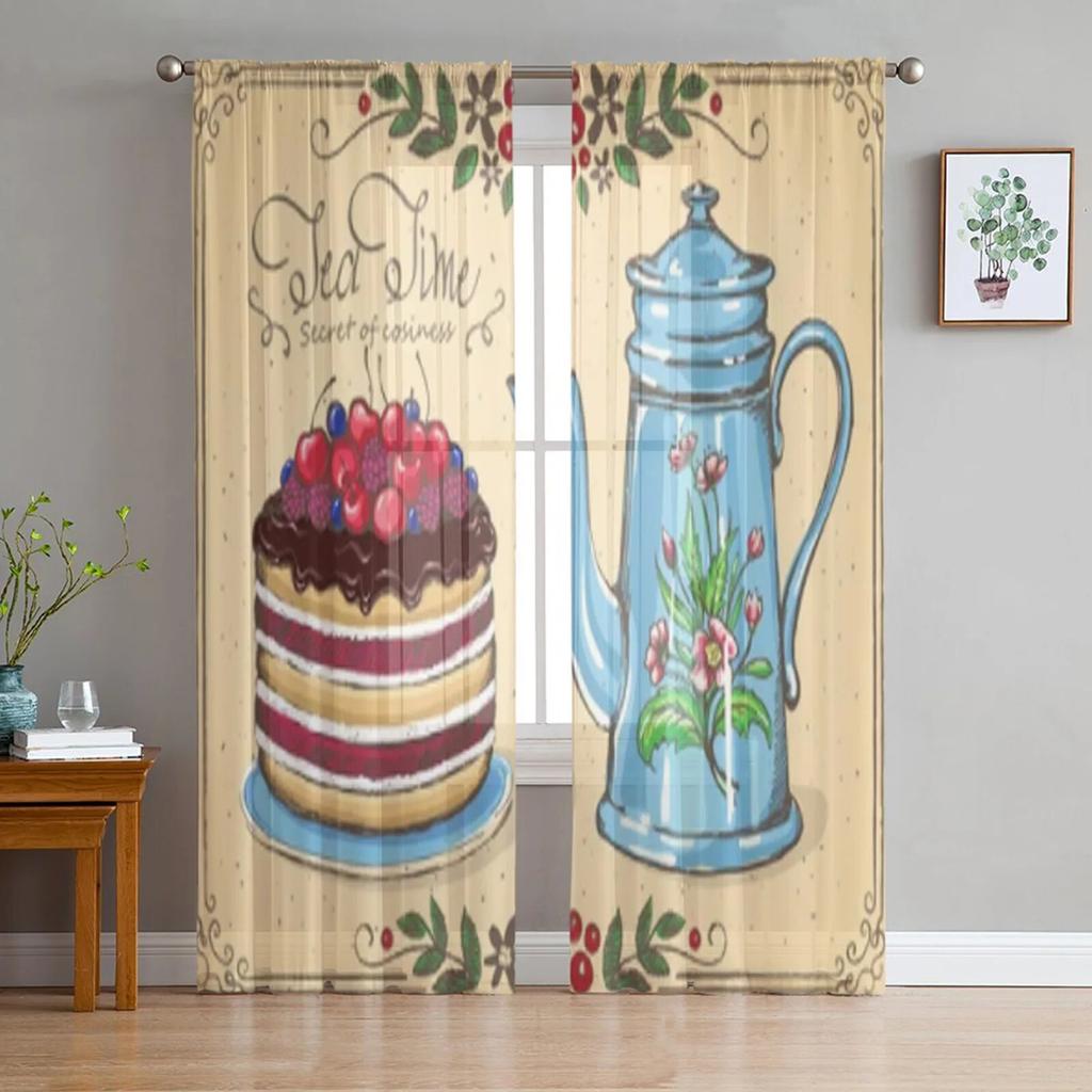 Dessert Cake Bread Modern Tulle Curtains for Living Room Bedroom Home Kitchen Window Sheer Curtains