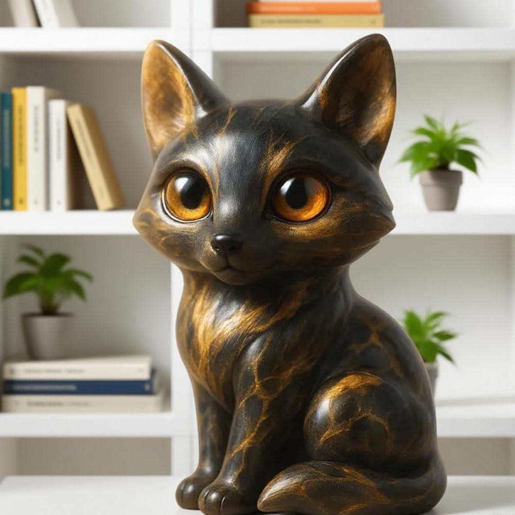 Hand-carved Fox Statue Good Luck Fox Ornament Hand-carved Big-eyed Fox Figurine Healing Stone Statue for Home Office Decor