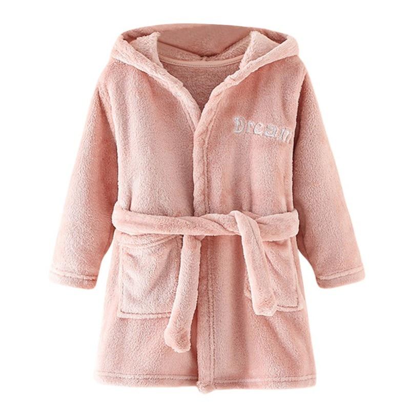 Flannel Cotton Kids Girls Hooded Bathrobe Letter Print Child Toddler Boys Bathing Towel Robe Cute Winter Baby Clothing Sleepwear