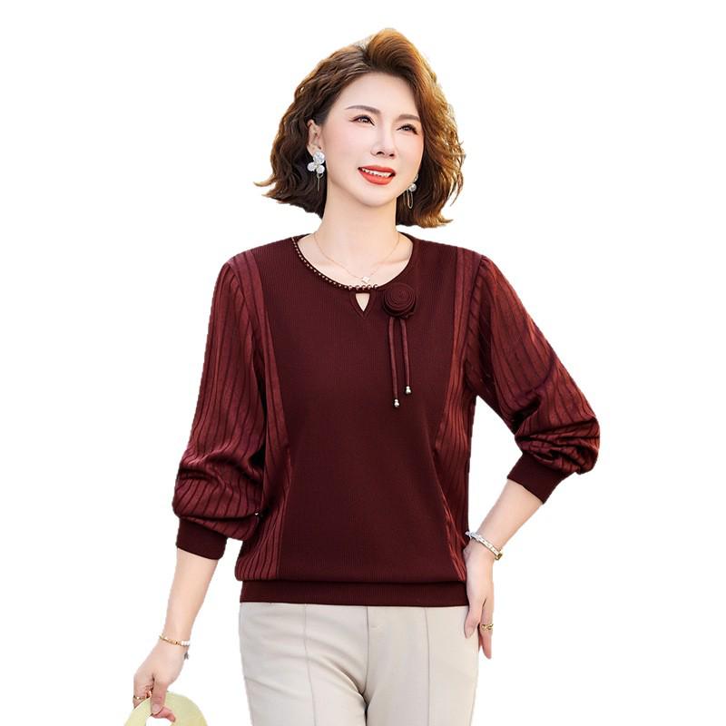 Stylish Spring Long-Sleeve Knit Top for Middle-Aged Women