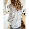 Spring Fall Floral Print Blouse Women Plus Size 5XL Long Sleeve Lapel Button Up Top Casual Cotton Linen Shirt