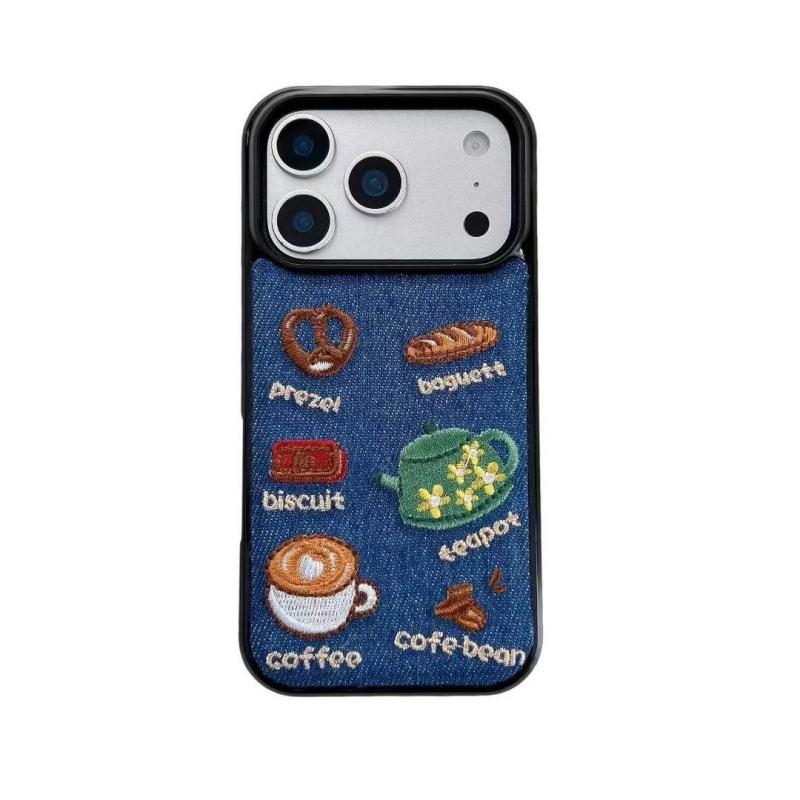 Retro Denim Embrpoidery Bread Toast Warm Fabric Phone Case For iPhone 17 Air 16 15 14 13 Pro Max Lovely Back Cover