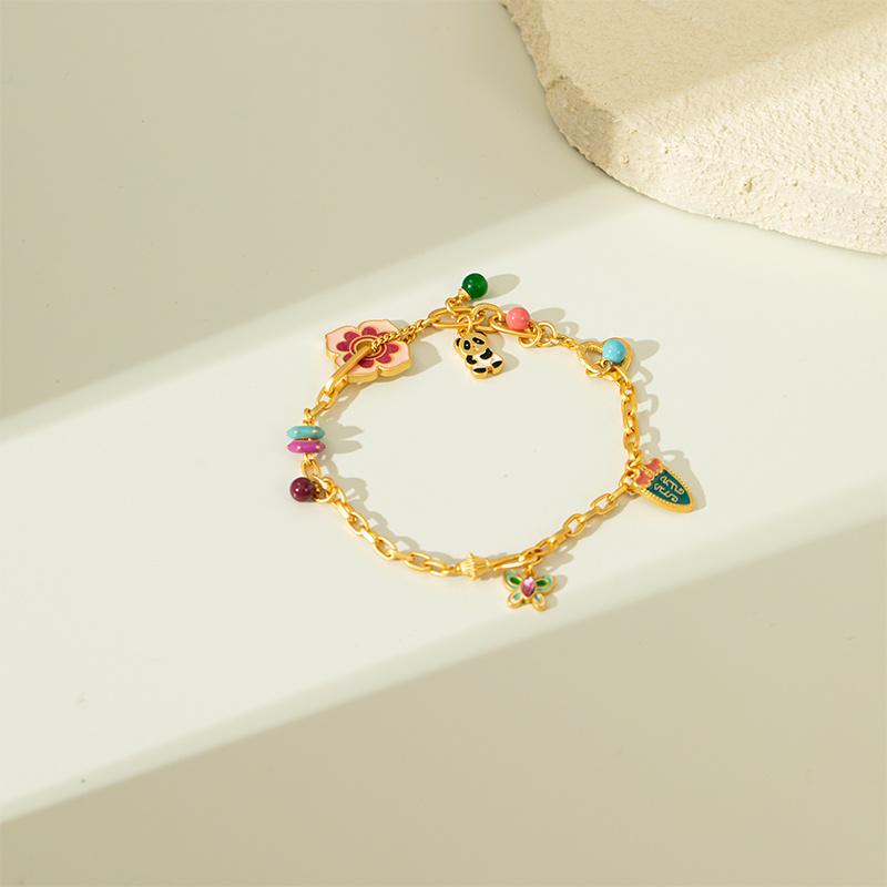 

Изысканный красочный эмалевый браслет класса люкс «Дофаминовый каскад» с пандой и бабочкой