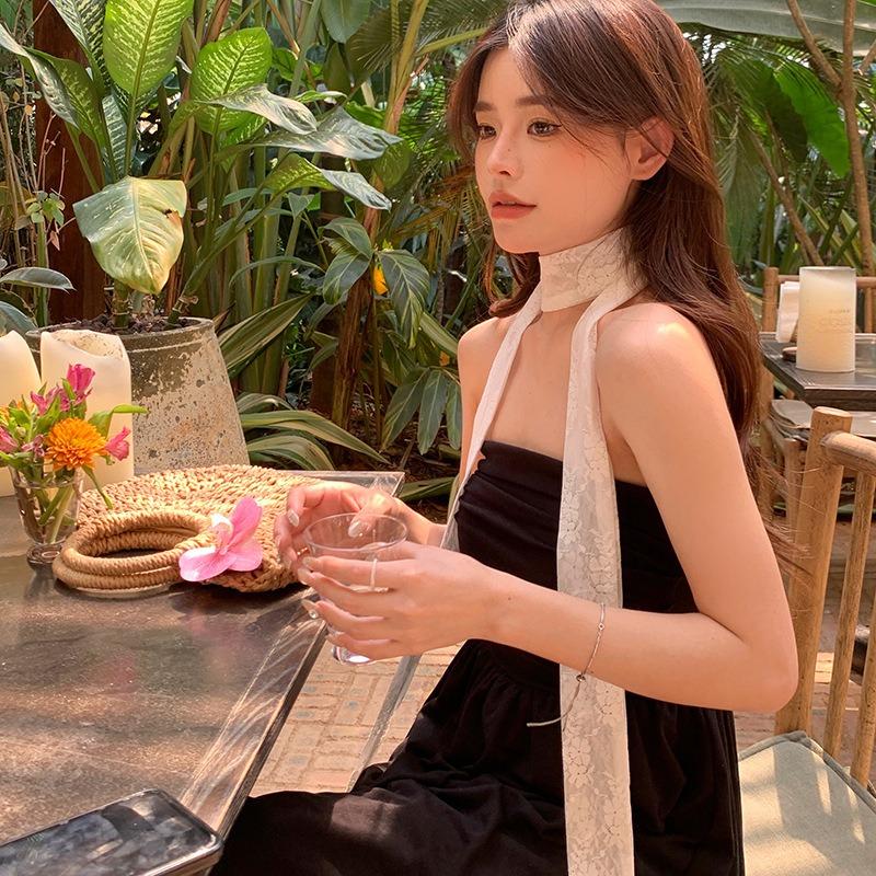 Long lace premium sense versatile double-layer elastic super long decorative scarf multi-functional strap headband waist