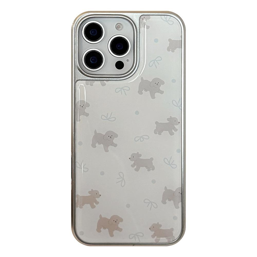 

Cute grey Teddy pattern Silver Edge Epoxy Anti-drop Phone Case For iPhone XR/11/12/13/14/15/16/17 Pro Max Phone Case серебряный
