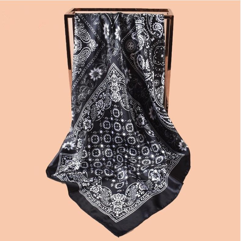 High Quality Skinny Square Scarf Women Chain Print Foulard Neckerchief Lady Soft Satin Hairband Head Hijab Bag Ribbon Gift 90cm
